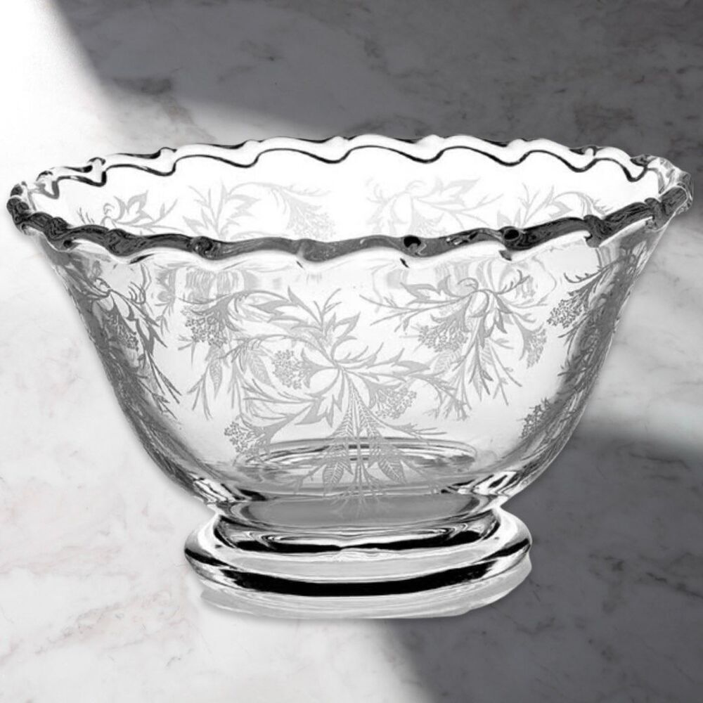 Mid Century Fostoria Heather Etched Crystal Snack Bowl